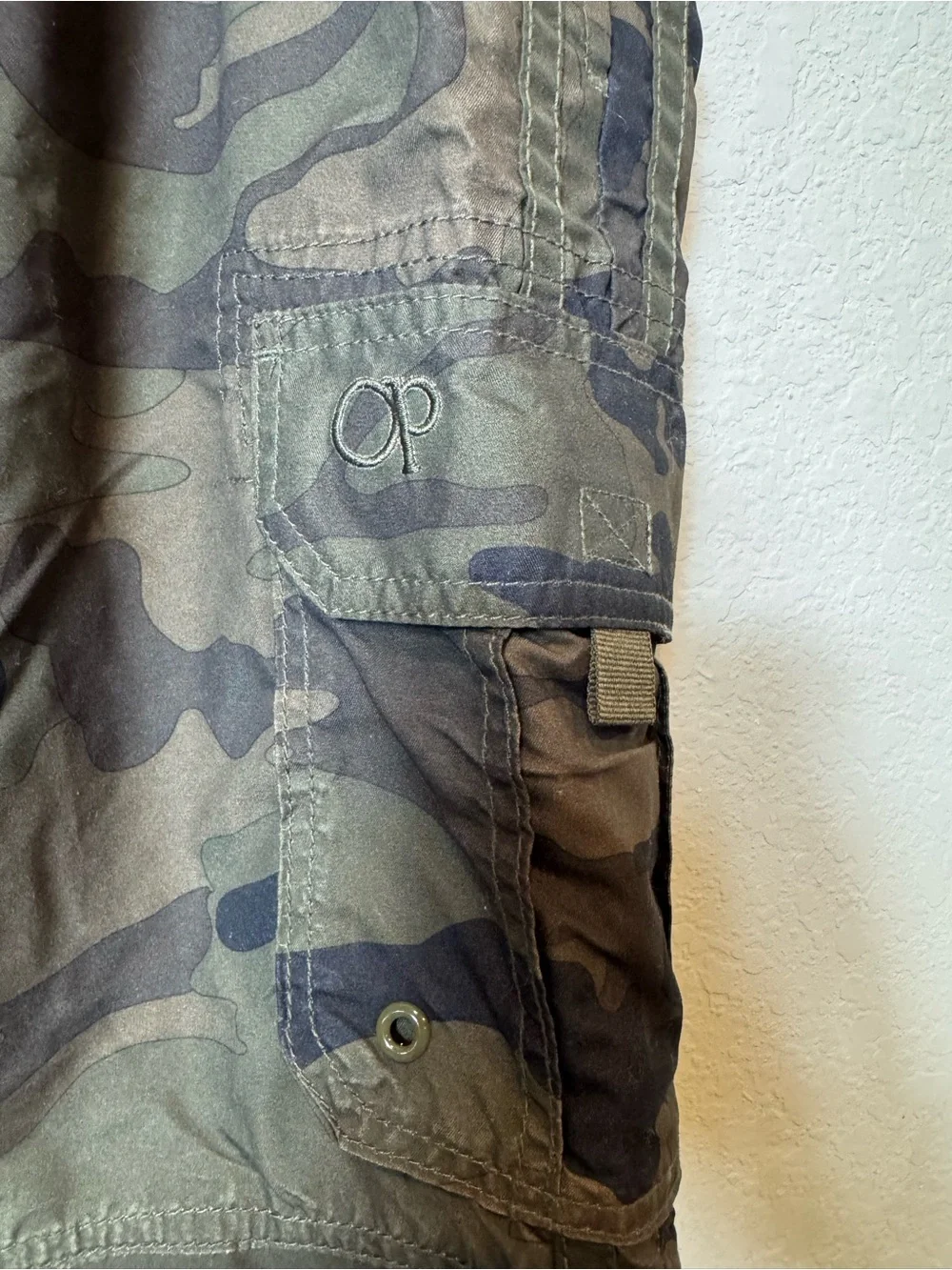 OP Men's Camo Cargo Swim Trunks with Mesh Liner - Green and Black Shorts size XL